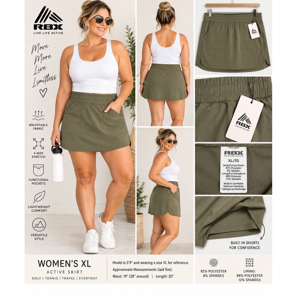 NWT RBX Active Skirt XL Olive Green Athletic Golf Tennis Travel